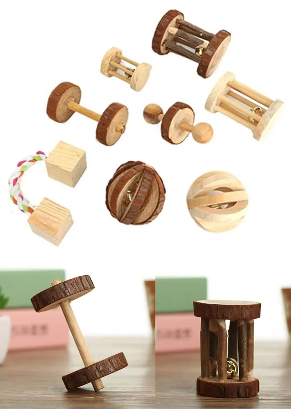Natural Wooden Chew Toys for Small Pets | Rabbit, Guinea Pig, Rat Molars & Exercise Set