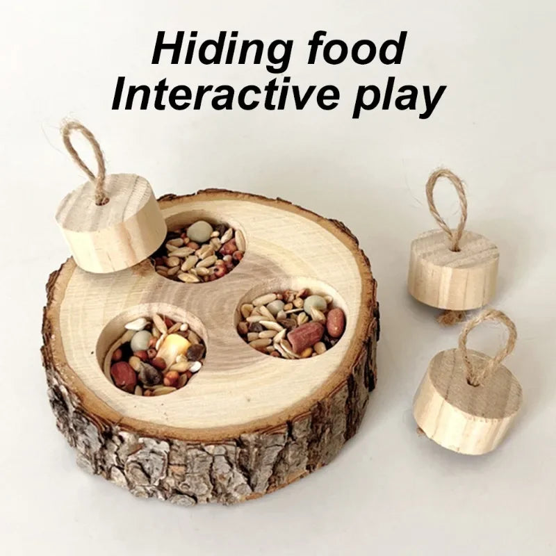 Wooden Chewing & Foraging Toy for Parrots, Hamsters & Small Birds | Round Educational Pet Supplies