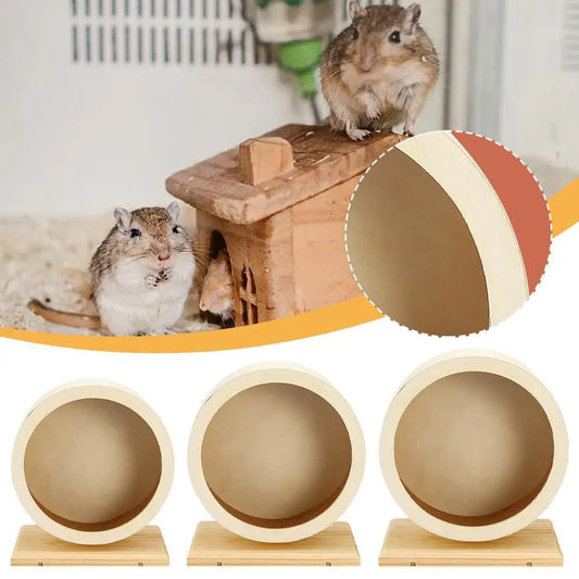 Silent Wooden Hamster Running Wheel with Cork Pad | Mute Exercise Roller for Golden Bears & Small Animals