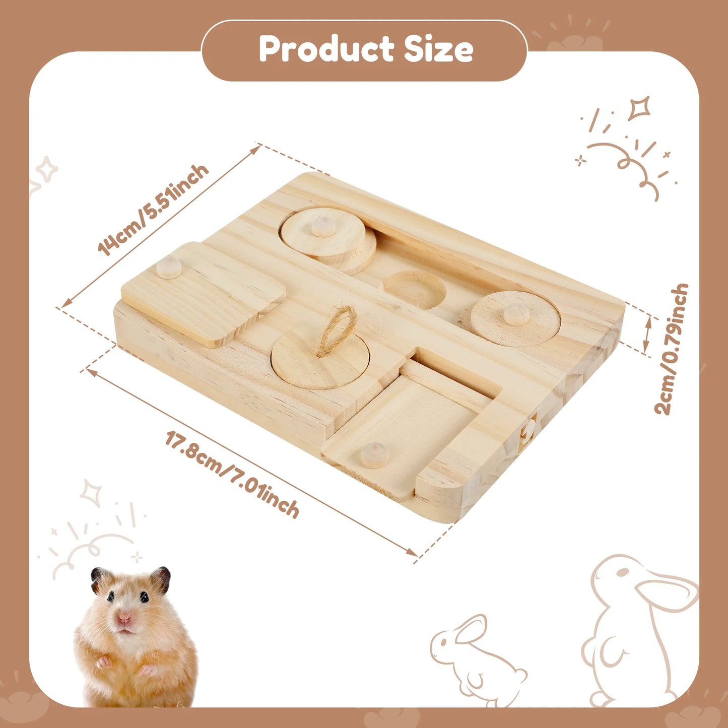 Wooden Foraging Toy with 6 Food Holes - Rabbits, Guinea Pigs & Hamsters