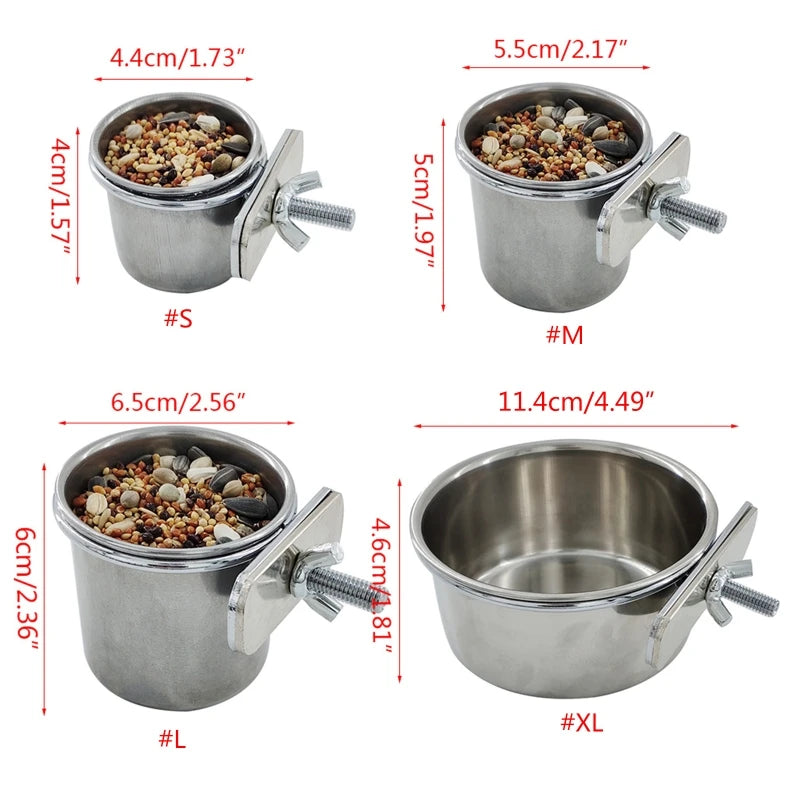 Anti-Spill Stainless Steel Cage Bowl for Birds: Food & Water (Multi-size)