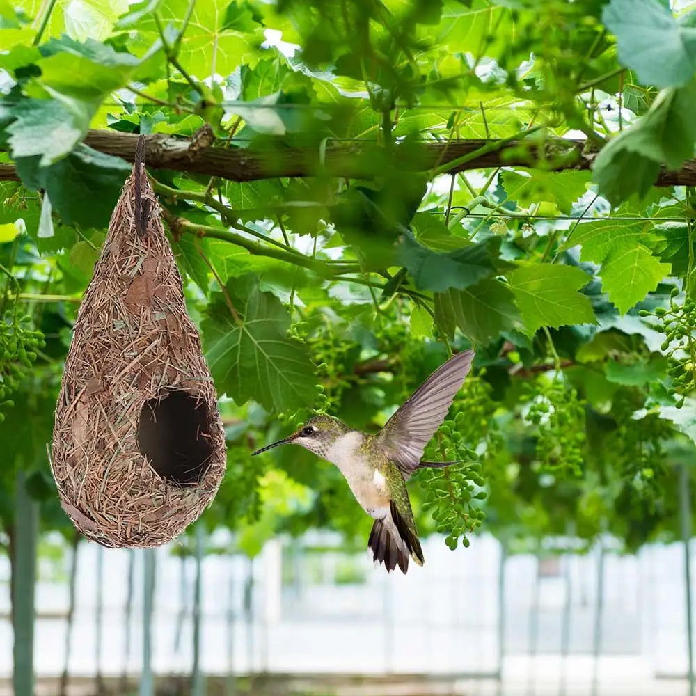 Hand-Woven Natural Grass Bird Nest: Cozy roosting hut for hummingbirds and yard decor. (1 or 2 pack)