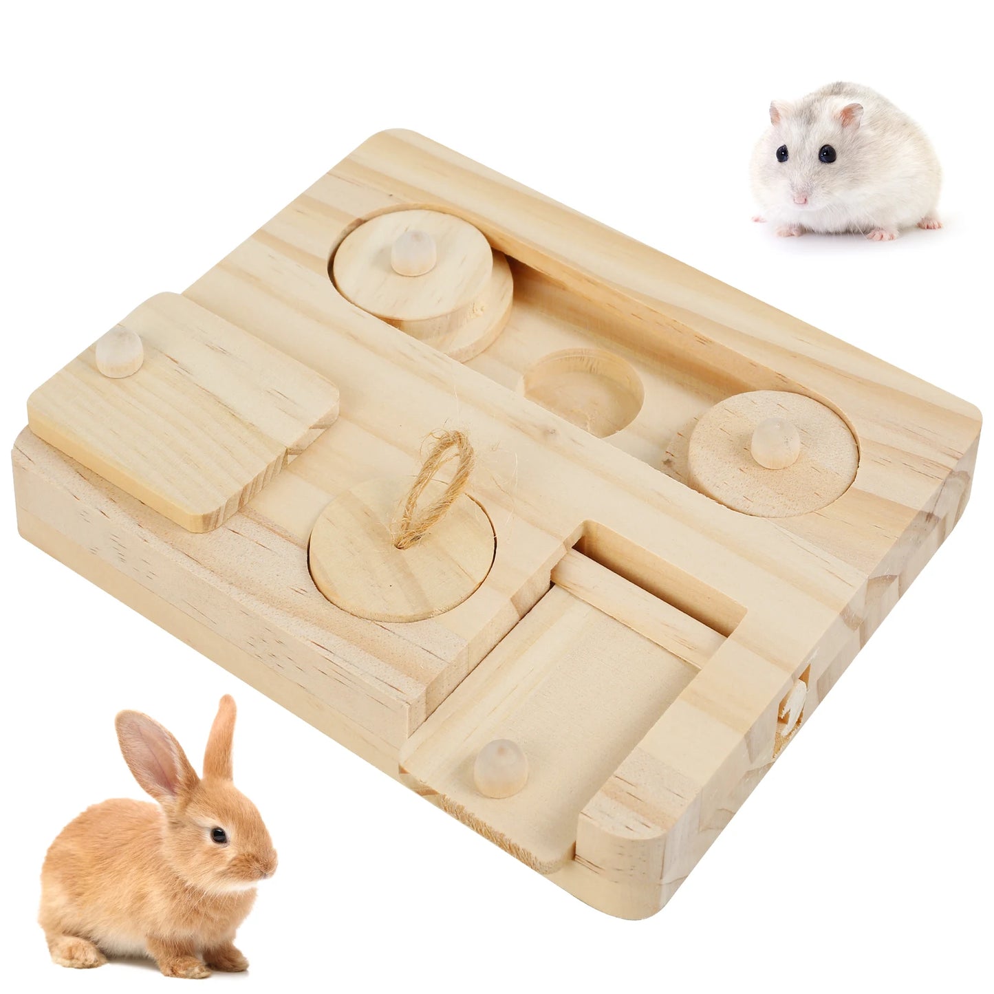 Wooden Foraging Toy with 6 Food Holes - Rabbits, Guinea Pigs & Hamsters