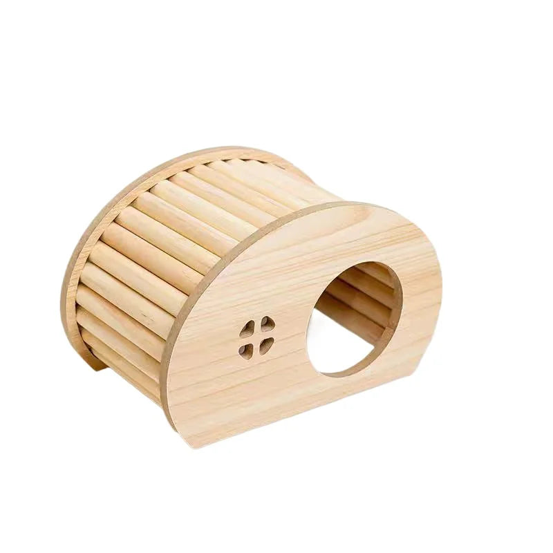 Wooden hamster hideaway castle: smooth house with hole, arch bridge for dwarf mice, gerbils, small pets.