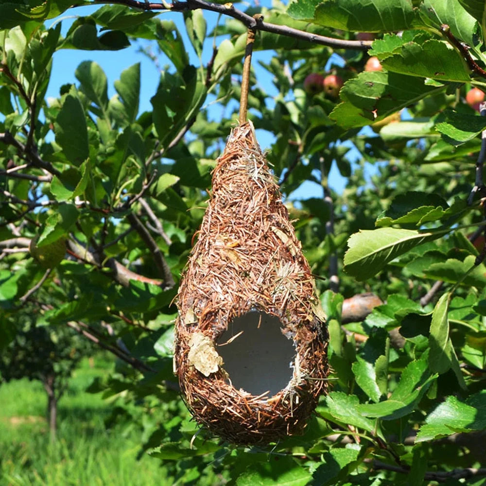 Hand-Woven Natural Grass Bird Nest: Cozy roosting hut for hummingbirds and yard decor. (1 or 2 pack)