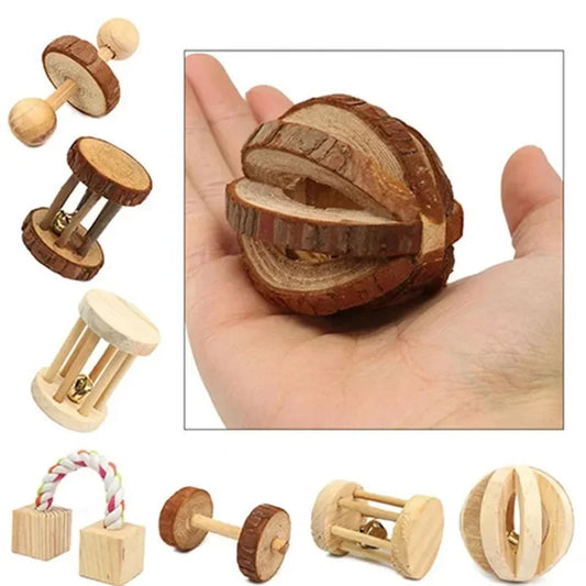Natural Wooden Chew Toys for Small Pets | Rabbit, Guinea Pig, Rat Molars & Exercise Set