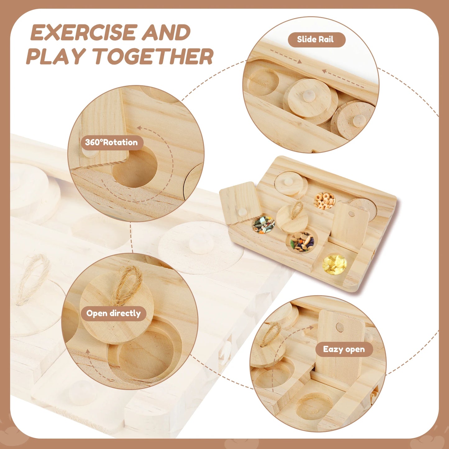 Wooden Foraging Toy with 6 Food Holes - Rabbits, Guinea Pigs & Hamsters