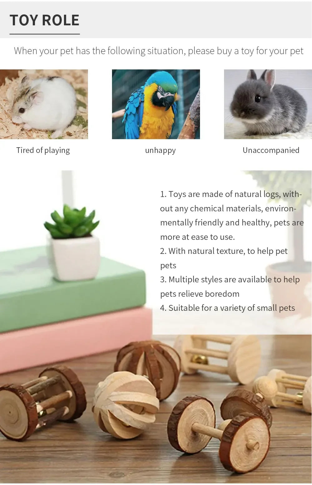 Natural Wooden Chew Toys for Small Pets | Rabbit, Guinea Pig, Rat Molars & Exercise Set