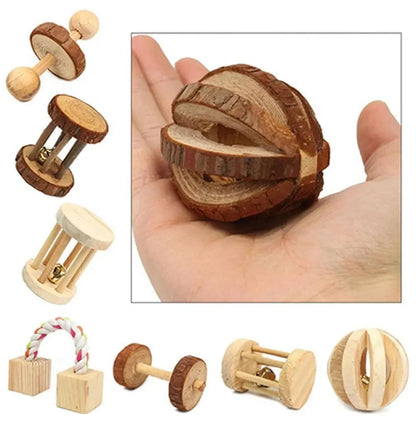 Natural Wooden Chew Toys for Small Pets | Rabbit, Guinea Pig, Rat Molars & Exercise Set
