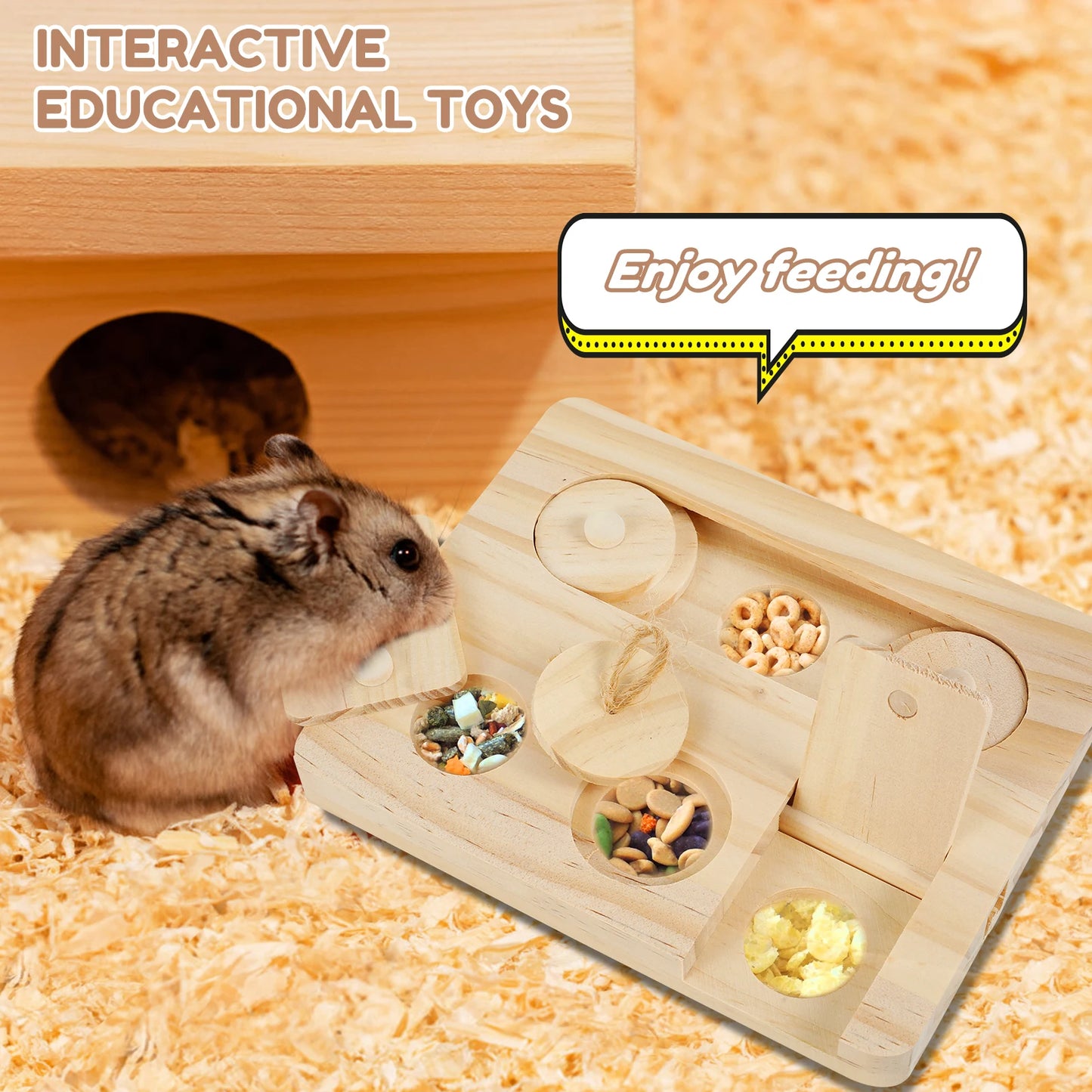 Wooden Foraging Toy with 6 Food Holes - Rabbits, Guinea Pigs & Hamsters