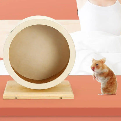 Silent Wooden Hamster Running Wheel with Cork Pad | Mute Exercise Roller for Golden Bears & Small Animals