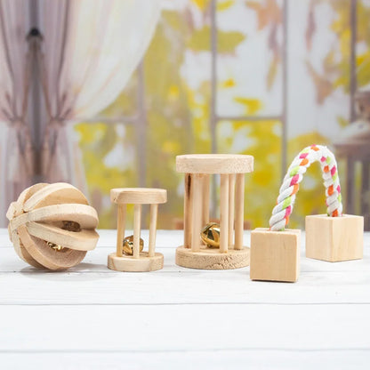 Natural Wooden Chew Toys for Small Pets | Rabbit, Guinea Pig, Rat Molars & Exercise Set