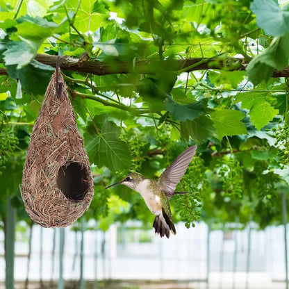 Hand-Woven Natural Grass Bird Nest: Cozy roosting hut for hummingbirds and yard decor. (1 or 2 pack)