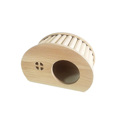 Wooden hamster hideaway castle: smooth house with hole, arch bridge for dwarf mice, gerbils, small pets.