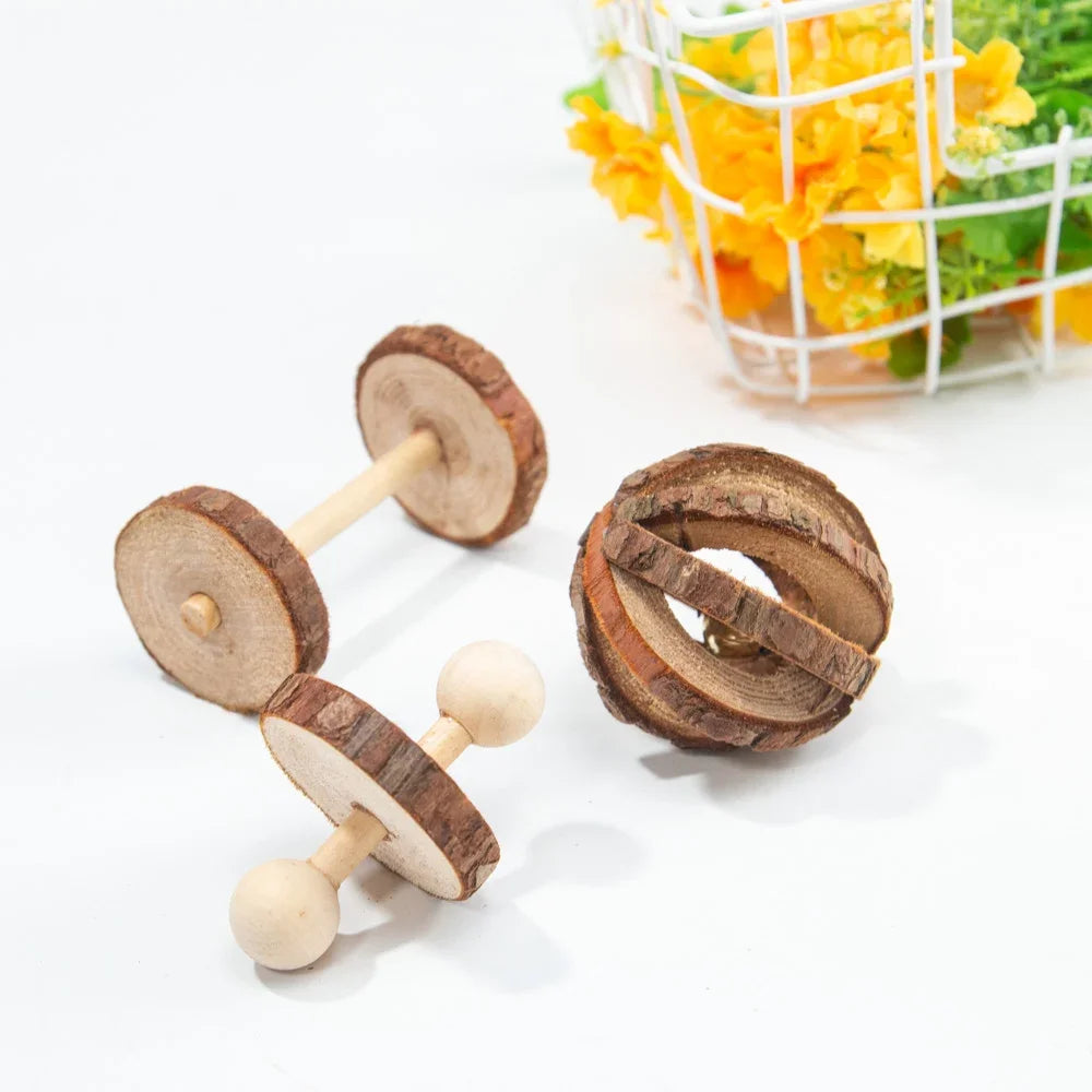 Natural Wooden Chew Toys for Small Pets | Rabbit, Guinea Pig, Rat Molars & Exercise Set