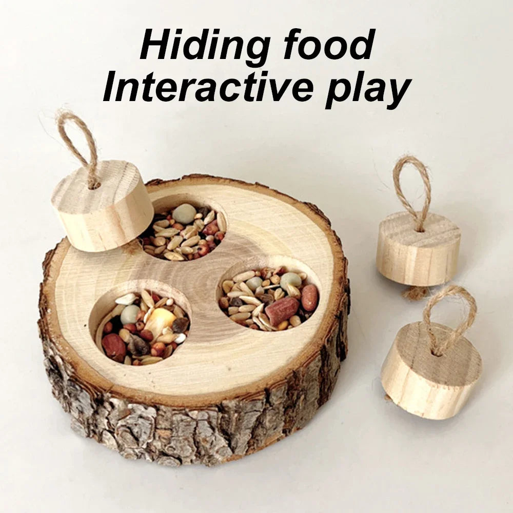 Wooden Chewing & Foraging Toy for Parrots, Hamsters & Small Birds | Round Educational Pet Supplies