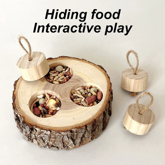 Wooden Chewing & Foraging Toy for Parrots, Hamsters & Small Birds | Round Educational Pet Supplies
