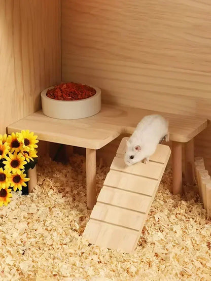 Wooden Climbing Set with Ladder & Platform - Hamsters & Small Pets