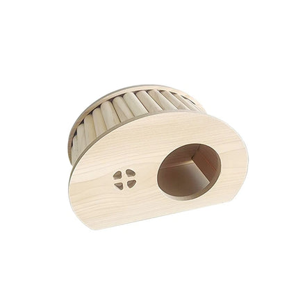 Wooden hamster hideaway castle: smooth house with hole, arch bridge for dwarf mice, gerbils, small pets.