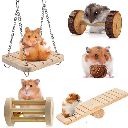 Natural Wooden Chew Toys for Small Pets | Rabbit, Guinea Pig, Rat Molars & Exercise Set