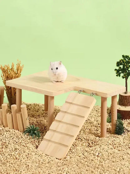 Wooden Climbing Set with Ladder & Platform - Hamsters & Small Pets