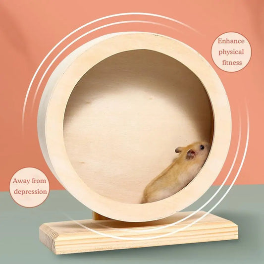 Silent Wooden Hamster Running Wheel with Cork Pad | Mute Exercise Roller for Golden Bears & Small Animals