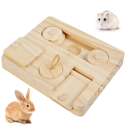 Wooden Foraging Toy with 6 Food Holes - Rabbits, Guinea Pigs & Hamsters