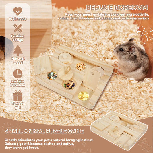 Wooden Foraging Toy with 6 Food Holes - Rabbits, Guinea Pigs & Hamsters