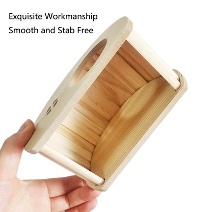 Wooden hamster hideaway castle: smooth house with hole, arch bridge for dwarf mice, gerbils, small pets.
