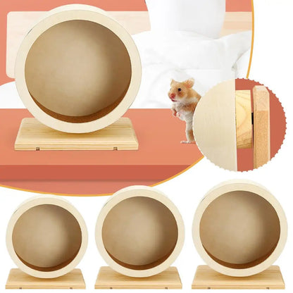 Silent Wooden Hamster Running Wheel with Cork Pad | Mute Exercise Roller for Golden Bears & Small Animals