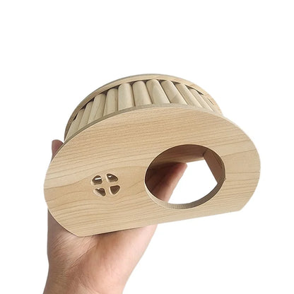 Wooden hamster hideaway castle: smooth house with hole, arch bridge for dwarf mice, gerbils, small pets.