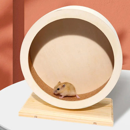 Silent Wooden Hamster Running Wheel with Cork Pad | Mute Exercise Roller for Golden Bears & Small Animals
