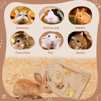 Wooden Foraging Toy with 6 Food Holes - Rabbits, Guinea Pigs & Hamsters