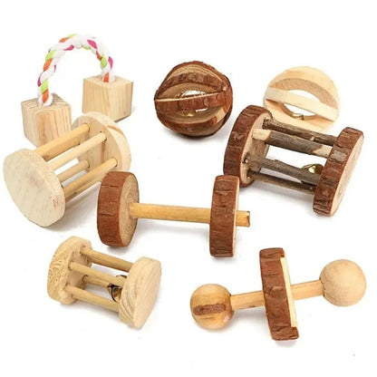 Natural Wooden Chew Toys for Small Pets | Rabbit, Guinea Pig, Rat Molars & Exercise Set