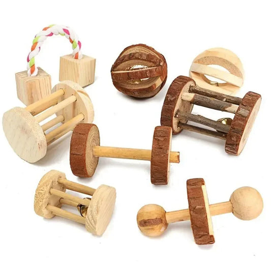 Natural Wooden Chew Toys for Small Pets | Rabbit, Guinea Pig, Rat Molars & Exercise Set