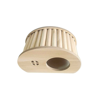 Wooden hamster hideaway castle: smooth house with hole, arch bridge for dwarf mice, gerbils, small pets.