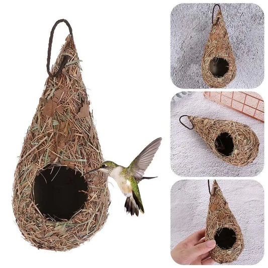 Hand-Woven Natural Grass Bird Nest: Cozy roosting hut for hummingbirds and yard decor. (1 or 2 pack)